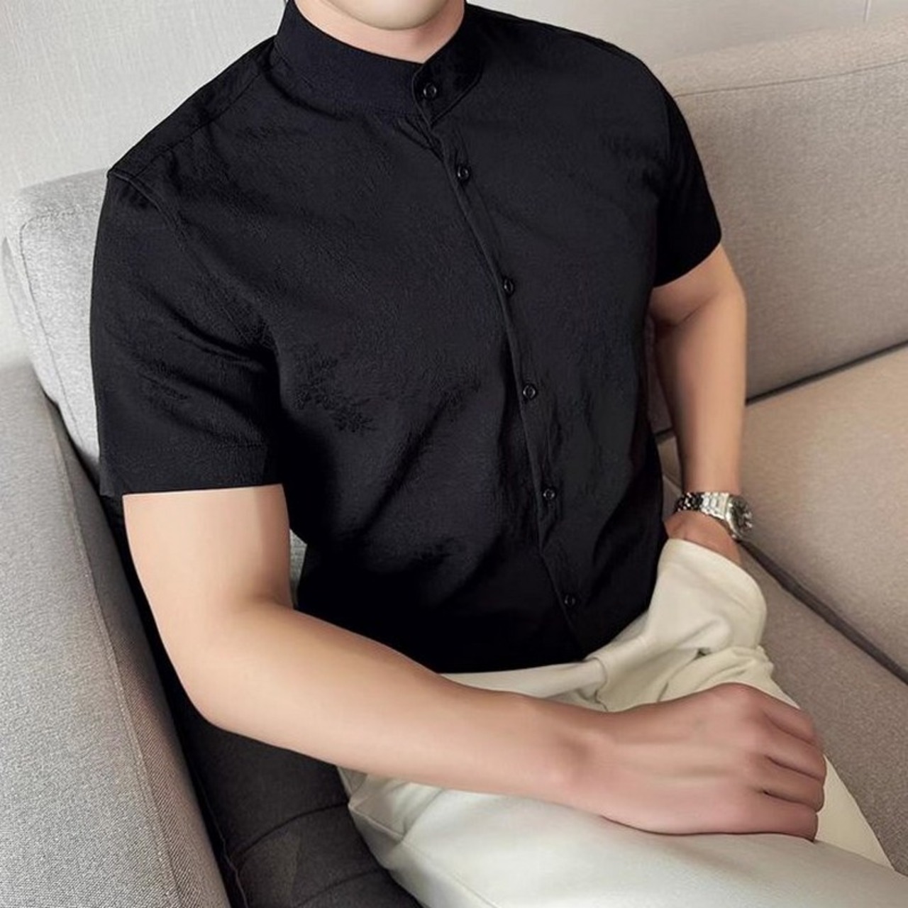 short sleeve stand collar shirt 00307