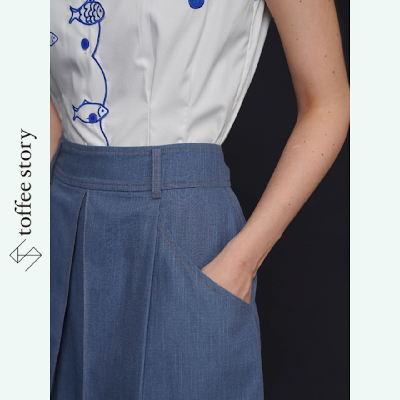 青の静寂をまとうデニムロングスカート 《C0236》