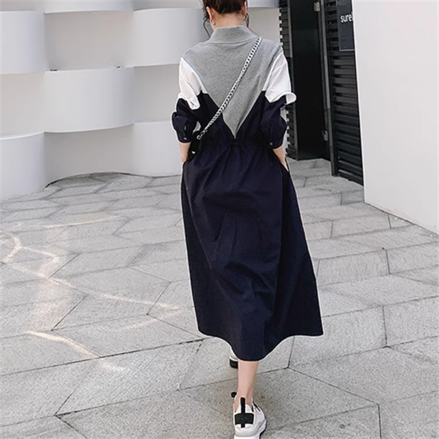 配色ハーフジップワンピース 10806