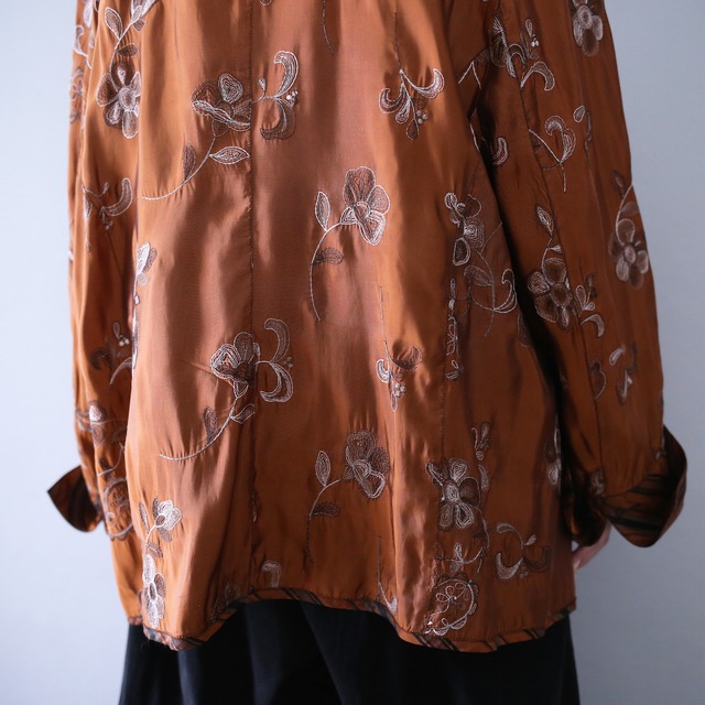 "刺繍" flower pattern gloss fabric loose silhouette shirt jacket