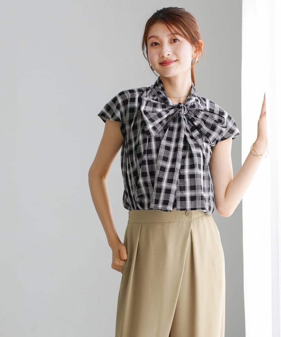 SALE 20％OFF】【 コットン100％ 】 シアーチェック・ リボンボウタイ