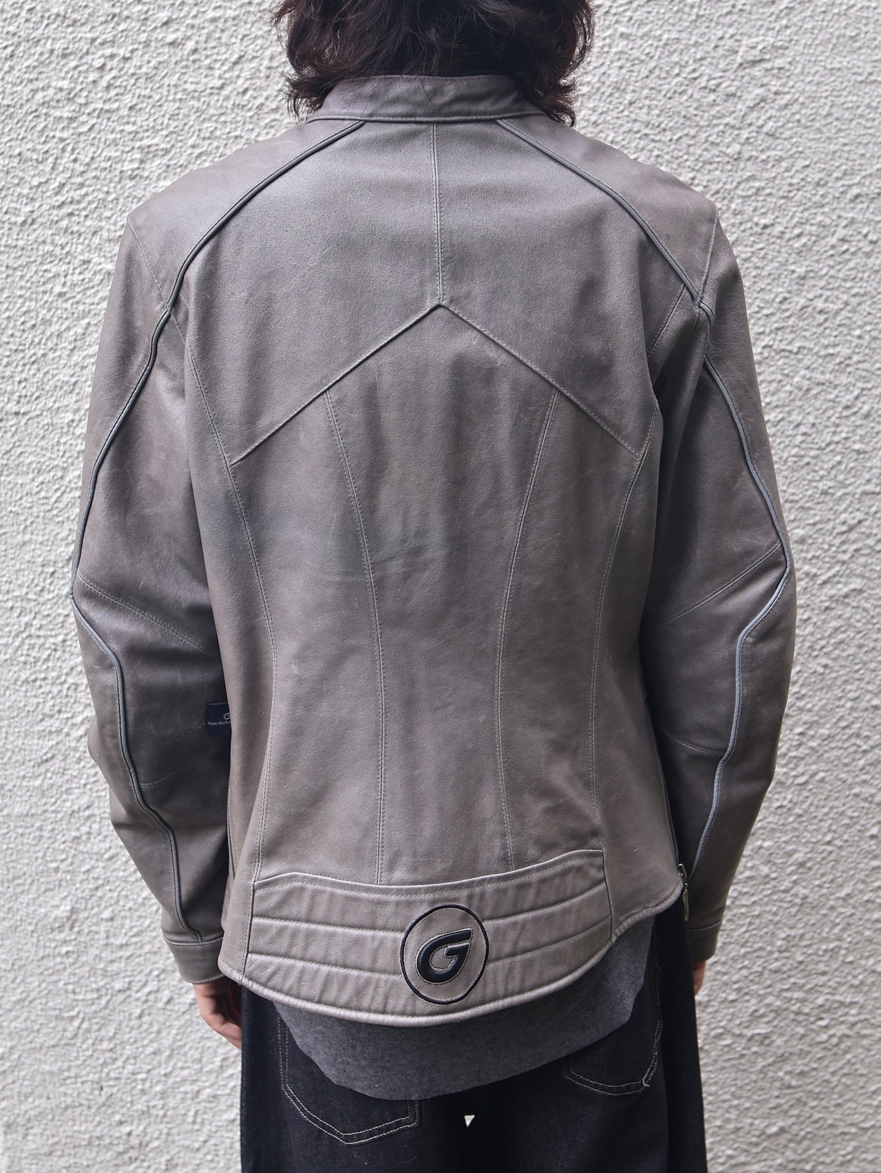 grey racing leather jacket