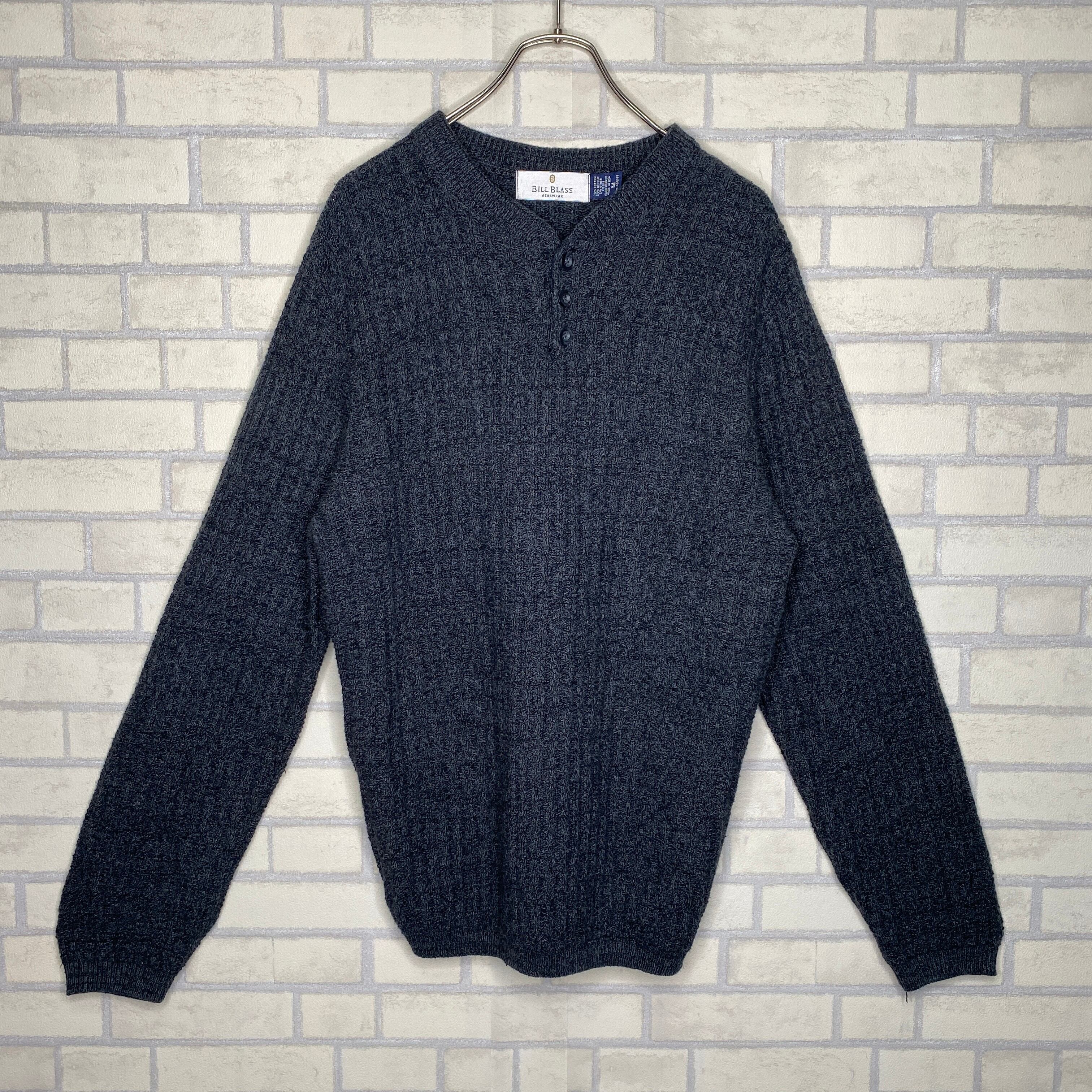 BILL BLASS ニット チャコール XL ヘンリーネック MADE IN USA 厚手 