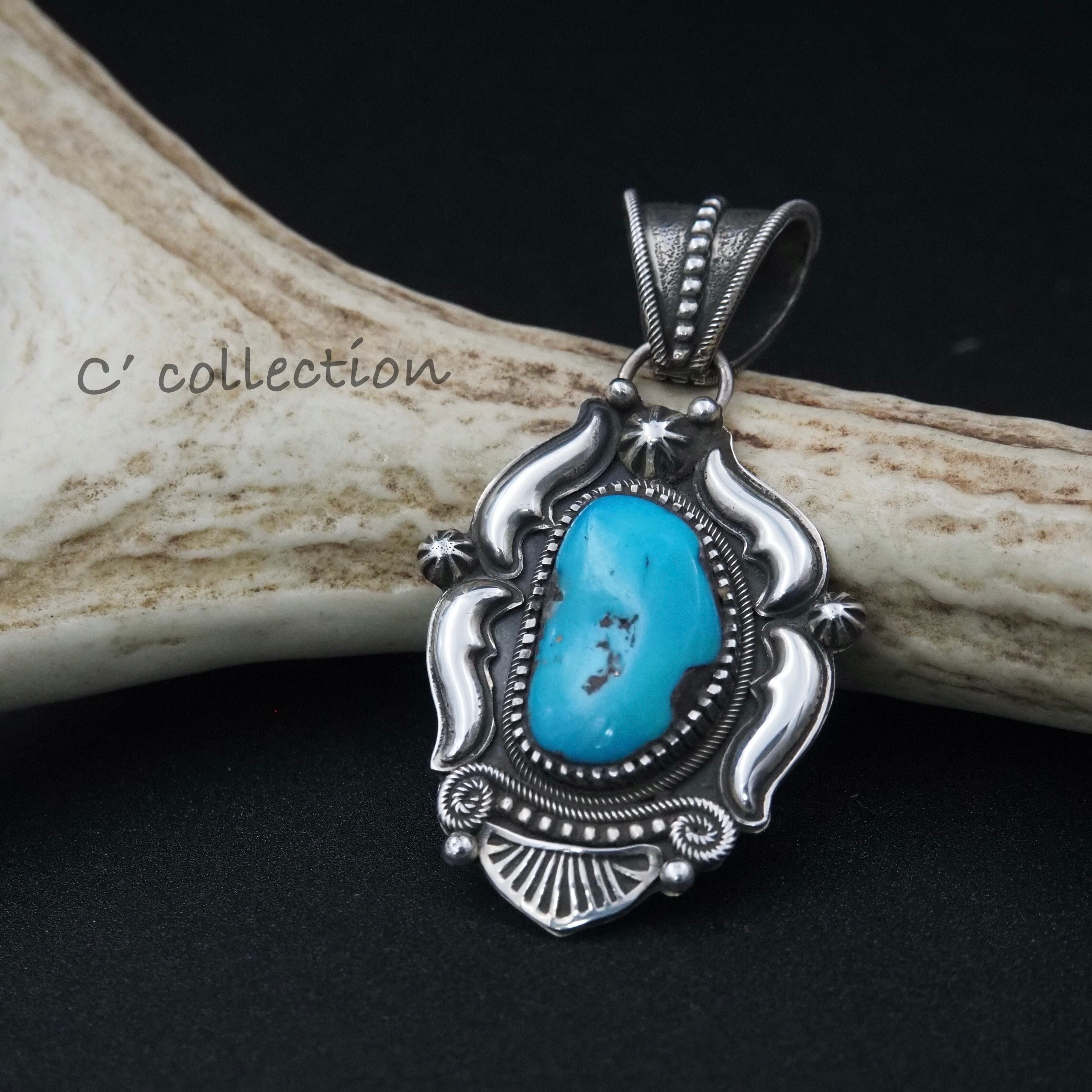 NAVAJO EC刻印 ターコイズネックレストップ sterling ナバホ 【公式通販】