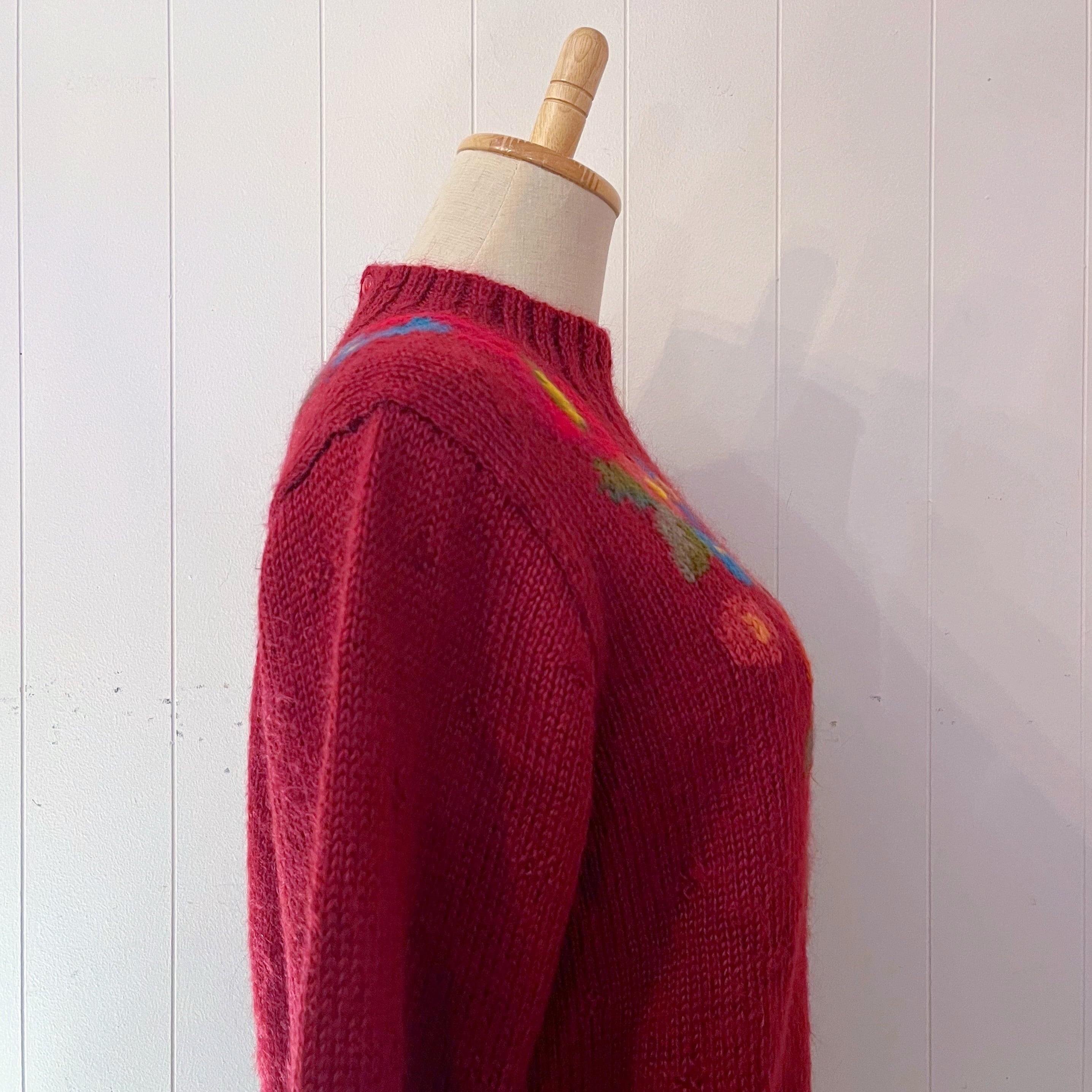 colorful flower bordeaux knit sweater
