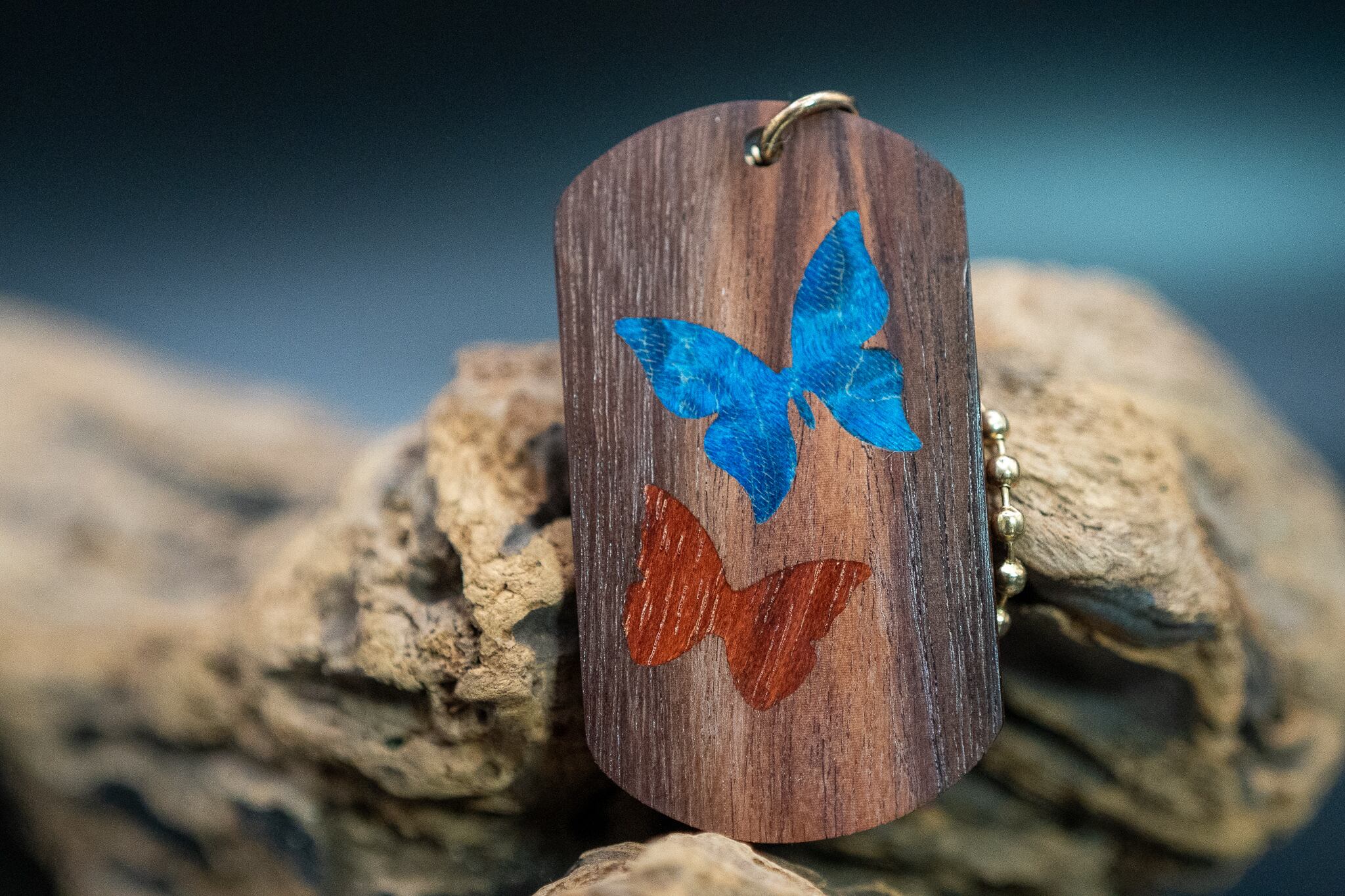 難あり【王室御用達 】キングウッド ドッグタグ 象嵌 胡蝶の舞