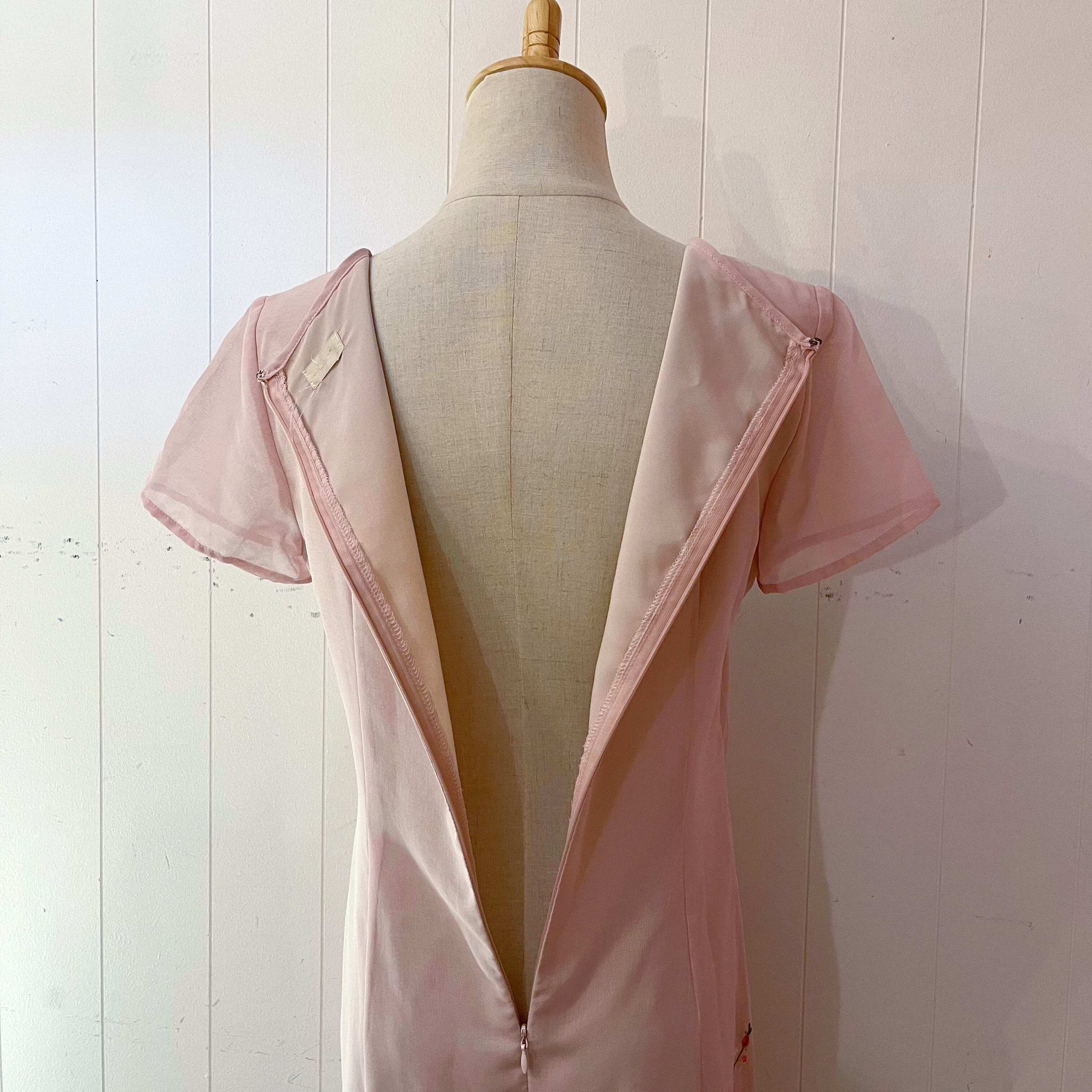 flower embroidery pink sheer one-piece