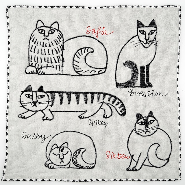 猫ミニタオル(リサラーソン)ネームスケッチキャット