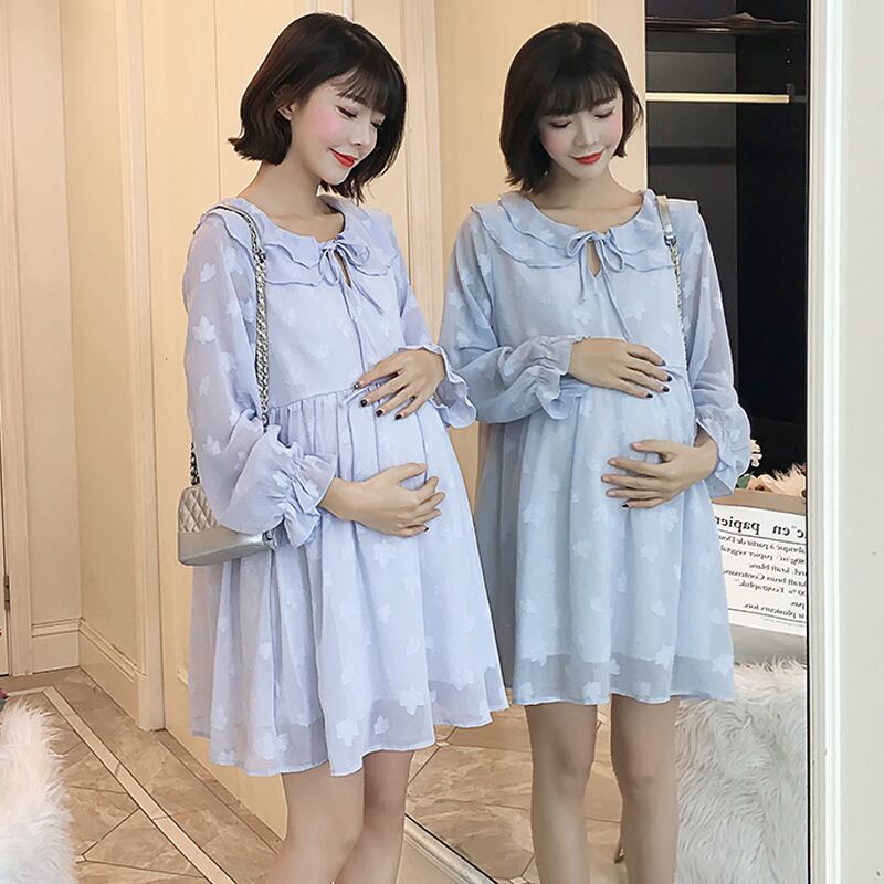 【新作】【送料無料】 マタニティドレス2019春バージョンの新しいファッションドールカラールーズミドルレングスシフォンプラスサイズのマタニティドレス-アリババ 大きめサイズ スプリング 春物 expec274247869770