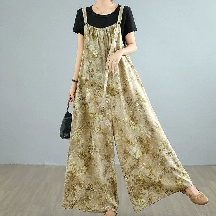 BOTANICAL PRINT A-LINE WIDE LEG STRAP JUMPSUIT 1color M-14150