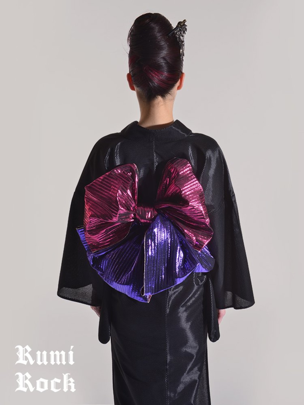 【受注商品】Rumi Rockきもの「バーズアイ」ブラック 　[A148]