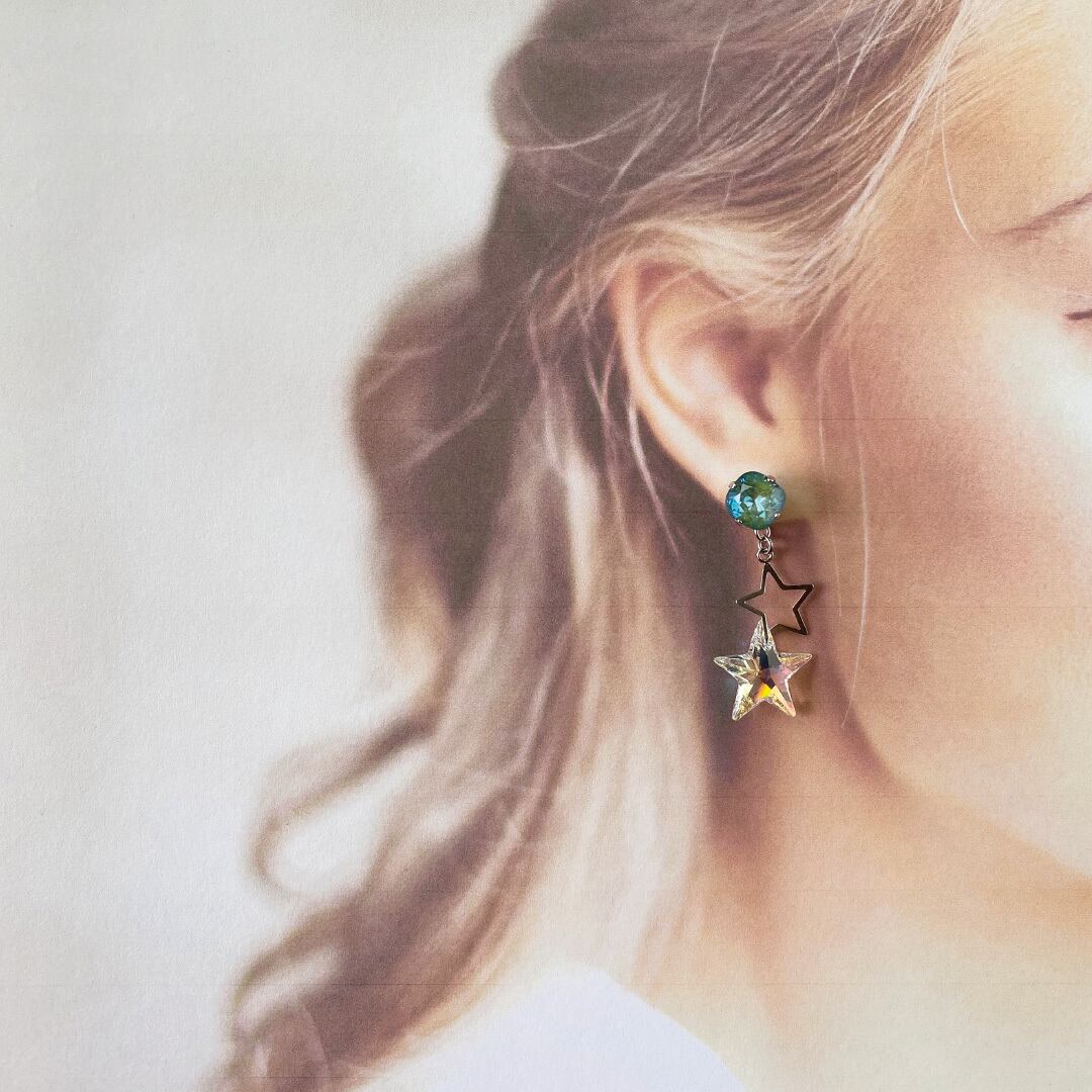 2way流れ星とエメラルドの惑星(ピアス/イヤリング) | o-sanocean