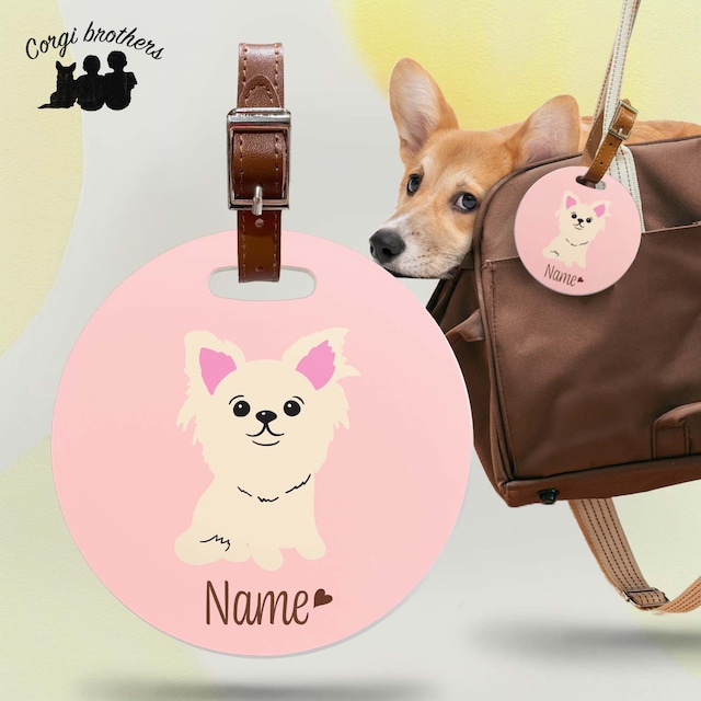 【 チワワ 毛色8色 】 パステル色 名入り バッグタグ ベルト付き　犬　うちの子　ペット　プレゼント