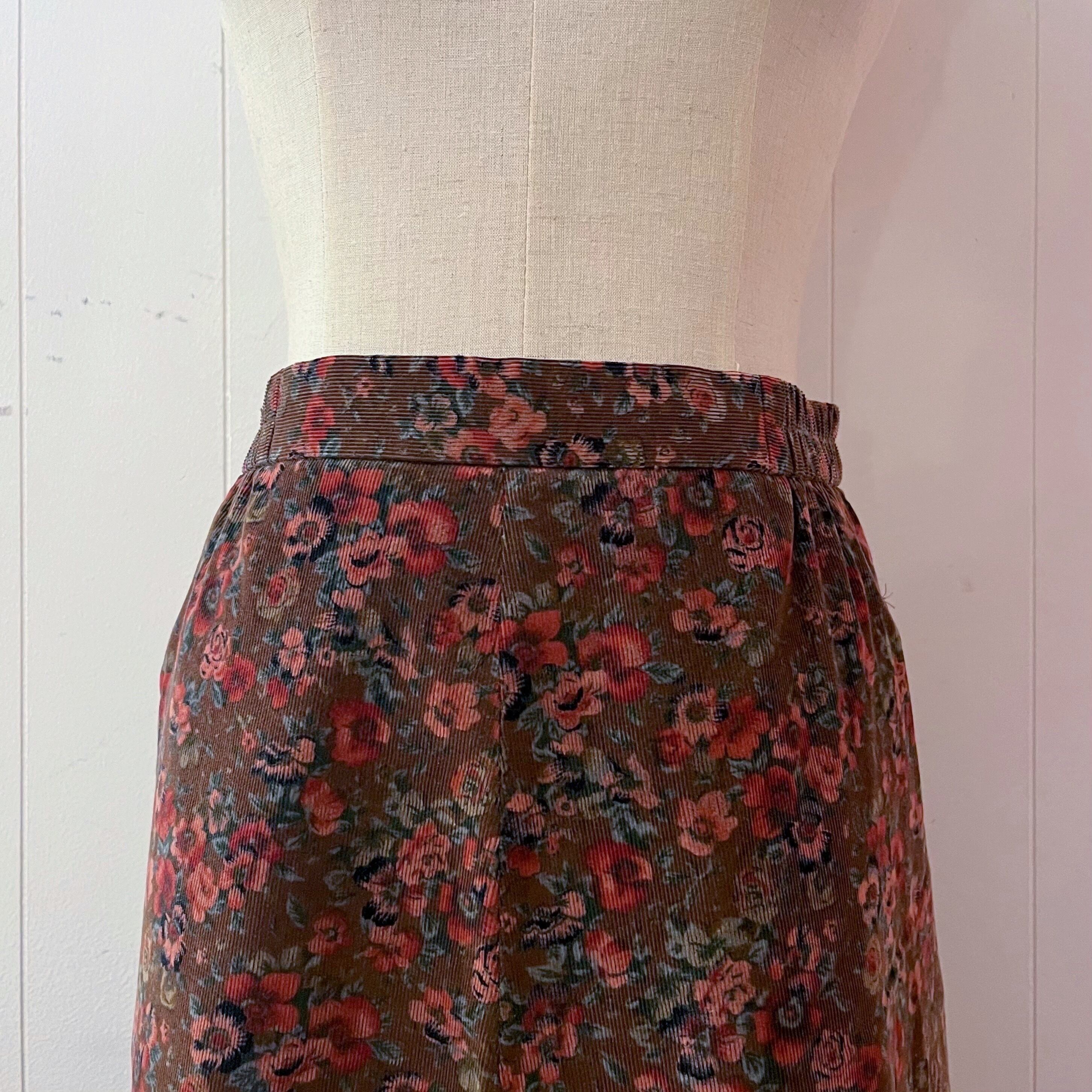 dark brown flower corduroy skirt