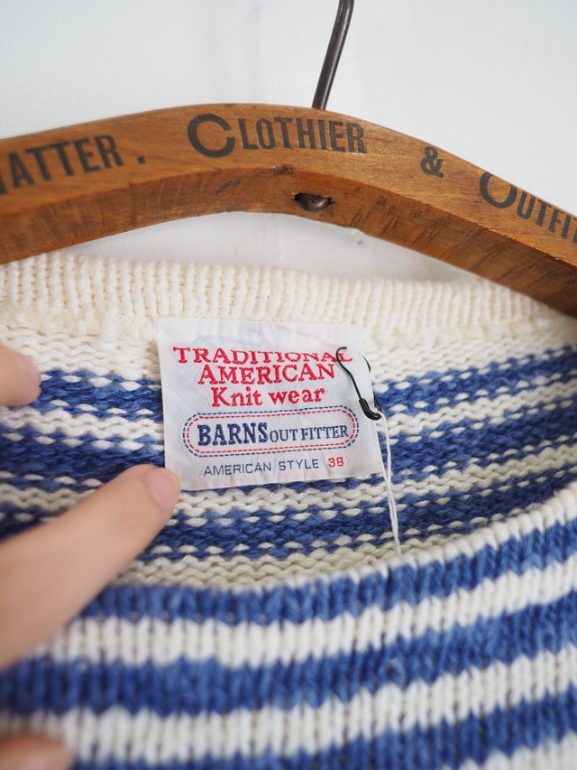 1990’s USA Cotton Linen Border Stripe Knit Sweater／38