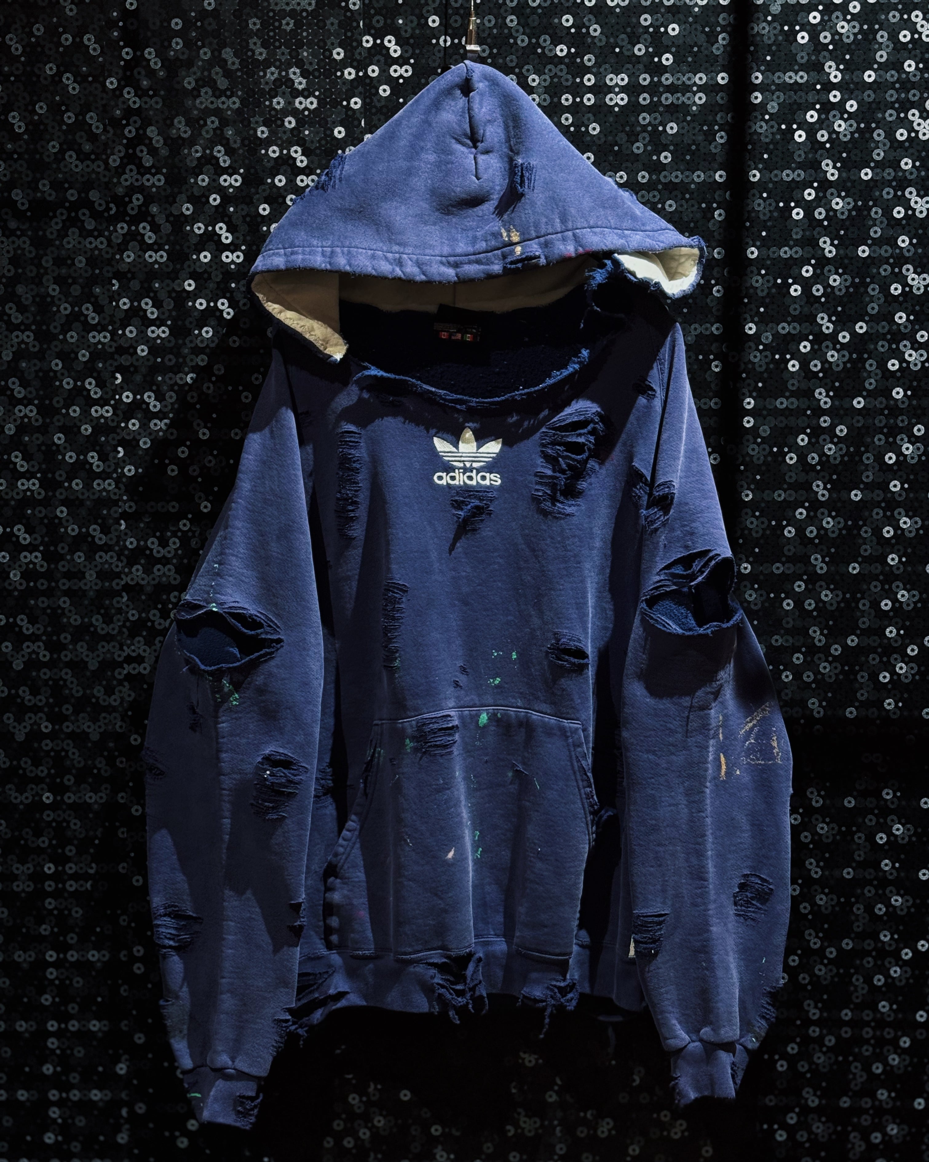 【ÆIEM】original”boro”remake trefoil logo destroyed pullover hoodie