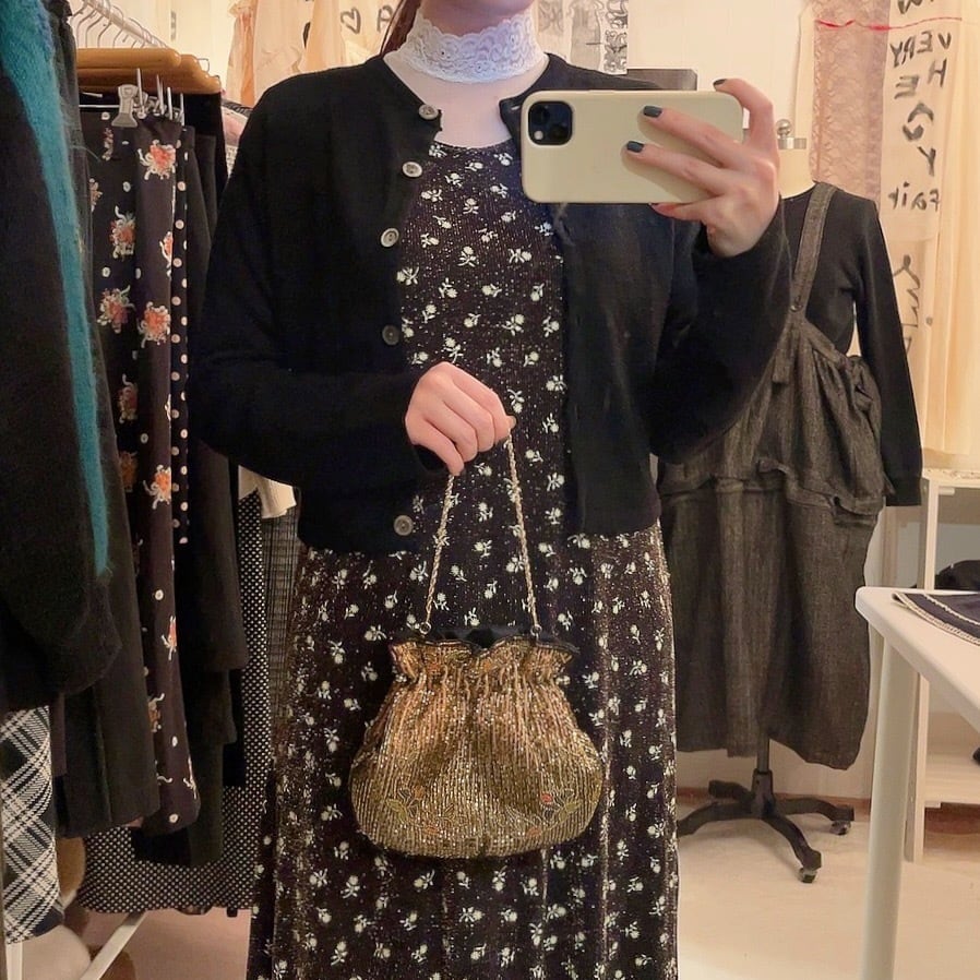 gold beads chain hand bag