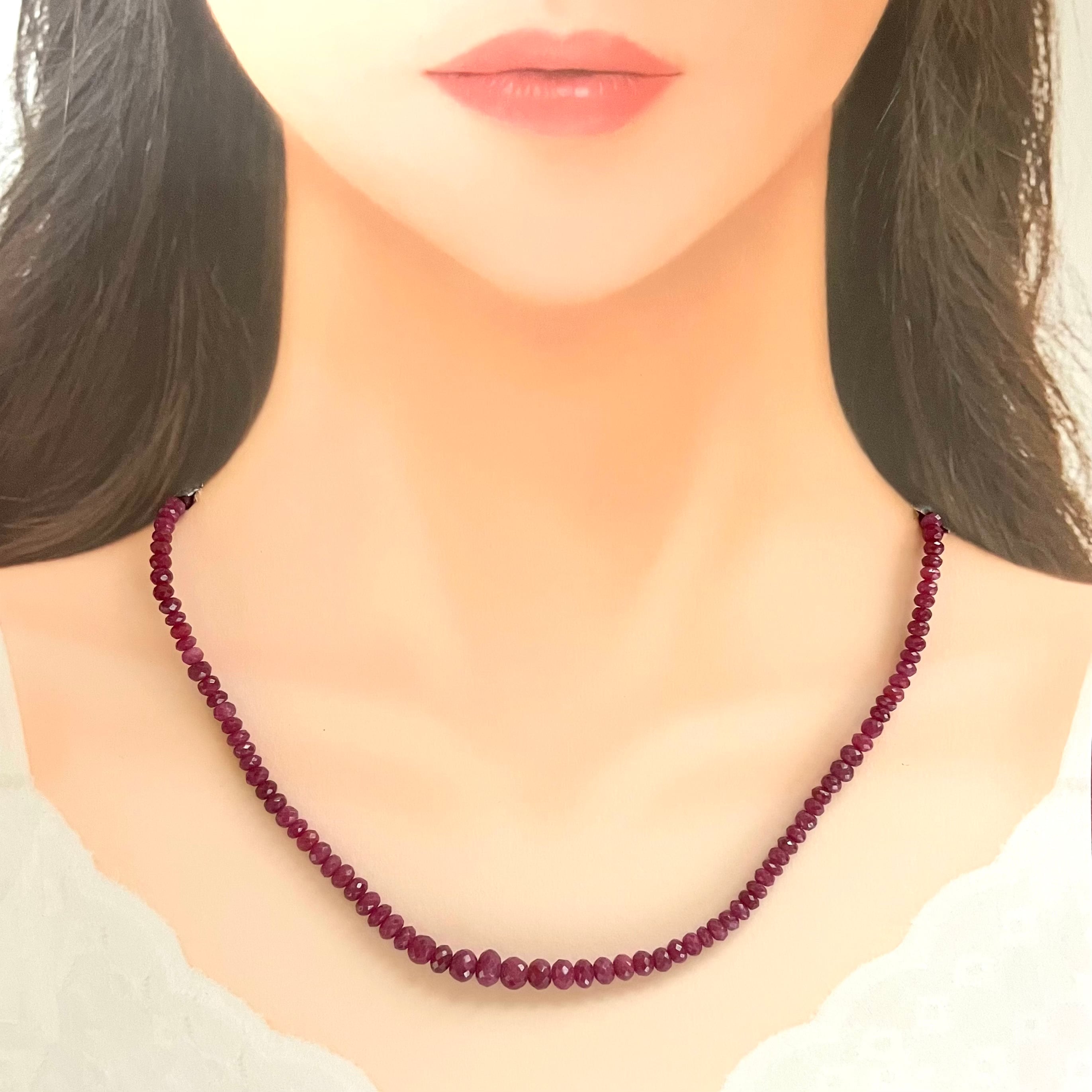 ルビー ファセットカット ビーズネックレス K18 42cm 天然ルビー 一連