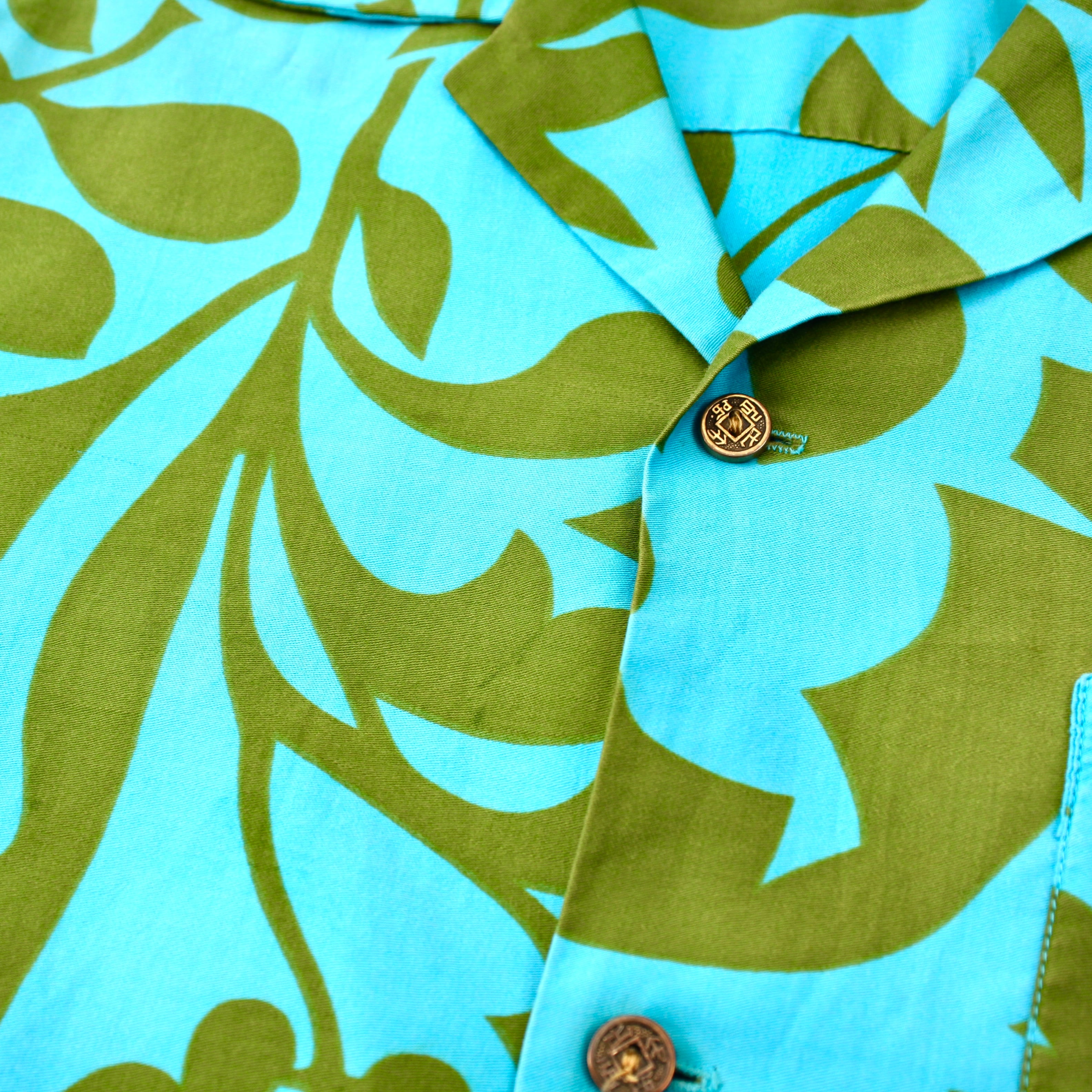 0578. 1960's cotton Hawaiian shirt 総柄 グリーン ブルー コットン