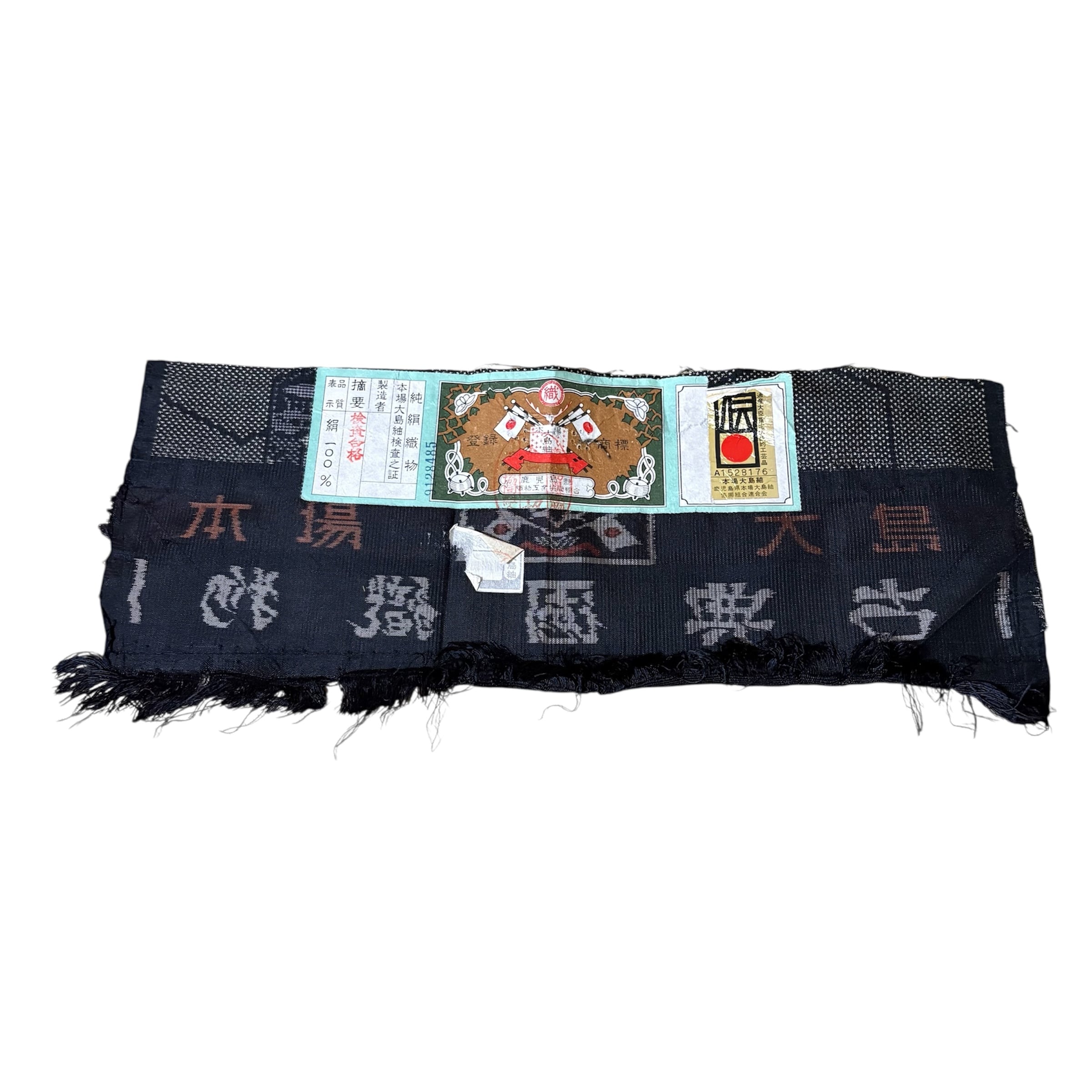 大島紬 証紙付き しつけ糸 幾何学模様 一元式 NK-1058 30%OFF 反物 秀品 大島紬 証紙 幾何学 紺色 正絹 K30｜中古・古着