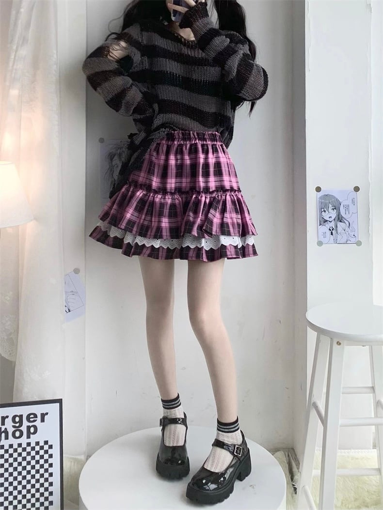お取り寄せ】地雷パンク ピンク チェック スカート | Pay ID