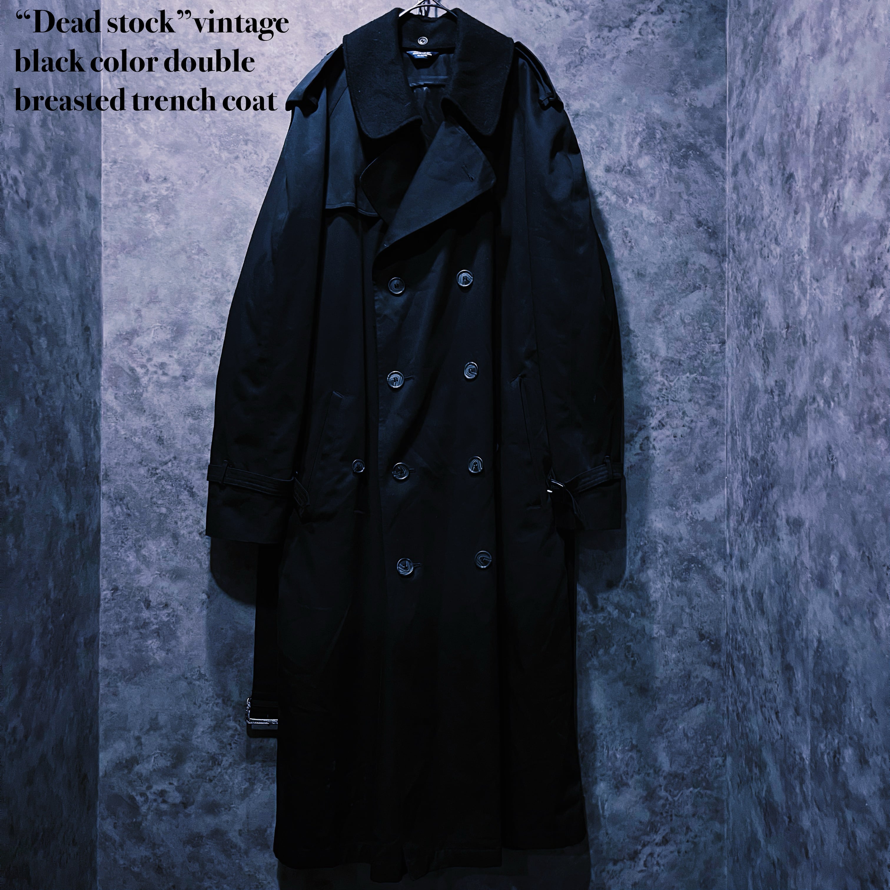 【doppio】“Dead stock”vintage black color double breasted trench coat