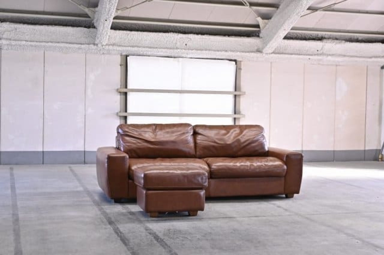 unico 27万「TERRA/テラ」3人掛けソファ オットマンセット 本革 トリプルソファ 3P 廃盤品 人気 カフェ ビンテージスタイル ウニコ【中古家具/中古インテリア/USED家具ユーズド家具/リサイクル】