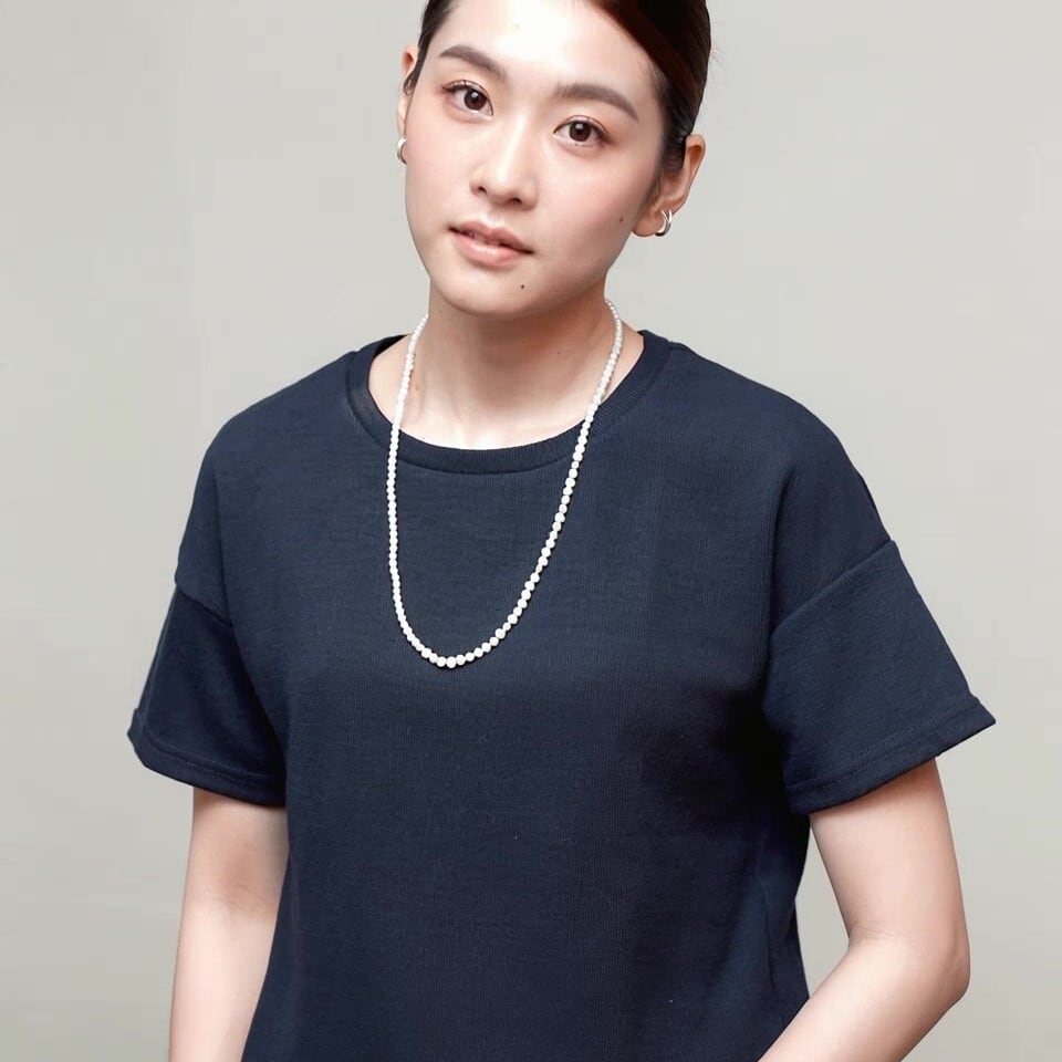 60cm 淡水パール × マザーオブパール アシンメトリー ネックレス 小粒バロック / セミロング フォーマル 普段使い ギフト / pe-152