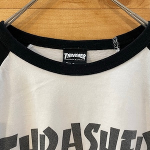 【THRASHER】7部袖 ベースボールTシャツ ロゴ Lサイズ スラッシャー US古着 アメリカ古着