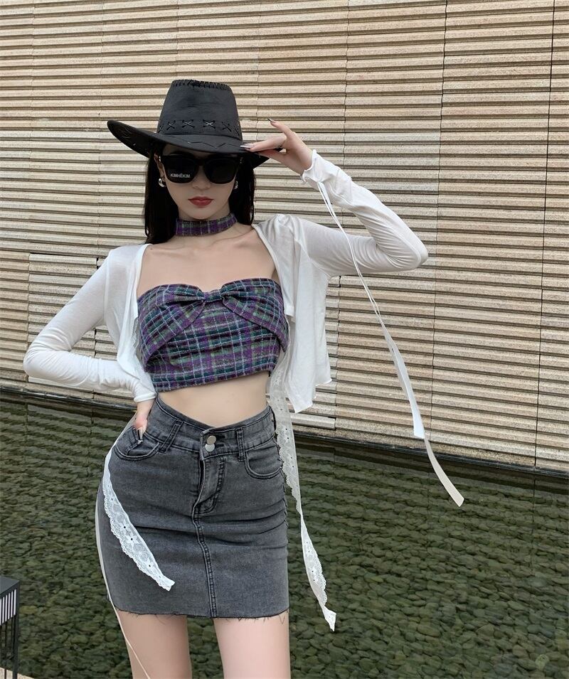 格子柄トップス サマーリボンショート 夏物 ピュア ブラックストロベリース41955503312