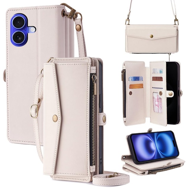 Cacheluna 手帳型ケース ショルダーケース for iphone 手帳型 ショルダーケース レザー for iPhone 16 斜め掛けと手持ちー スマートフォンケース 財布型 対応 アイフォン 肌触り良い 便利