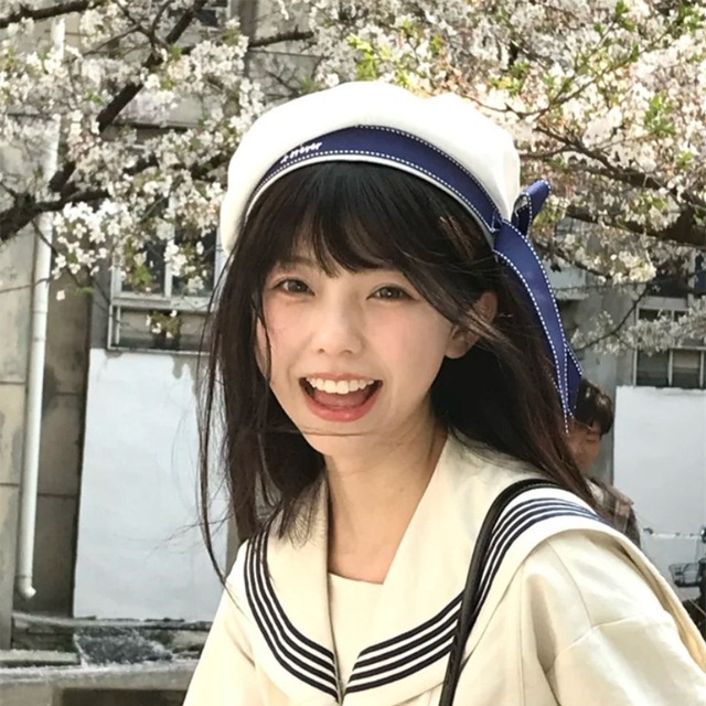クラロリ ベレー帽 マリン風×リボン ホワイト×ネイビー｜WithU