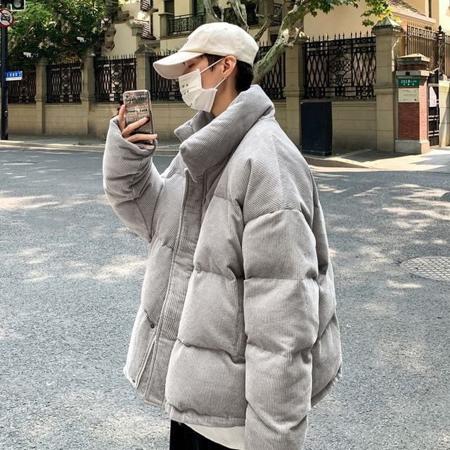 予約販売】ダウンジャケット メンズ コーデュロイ 無地 スタンドカラー