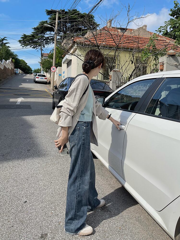 薄手ワイドレッグジーンズ オータムウェストパンツ 秋物 ワイドパンツ ビッグFスモールZ韓国29611332255