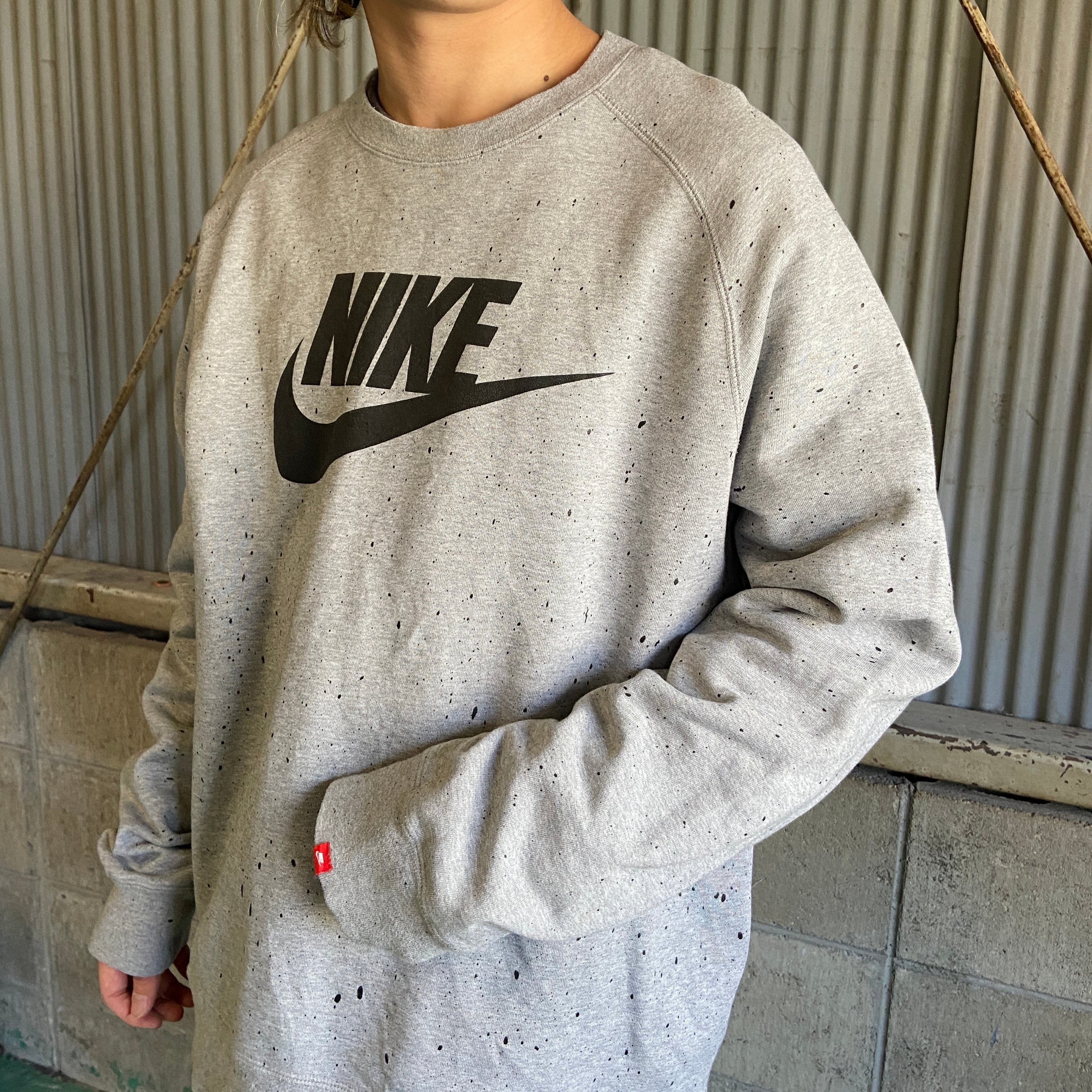 ビッグサイズ NIKE ナイキ ビッグロゴ プリント スウェットシャツ メンズ2XL 古着 ペイント スウォッシュ グレー【スウェット】【SW20】  | cave 古着屋【公式】古着通販サイト