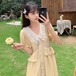 ✞ Vネック襟元レーススリーブシフォンワンピース♥カワイイ♥ スウィート ステッチ ✞ゴスロリ SM ミリ 甘ロリ クラロリ 和ロリ エレガント 黒ロリ 姫ロリ 華ロリ BB-BB7213151