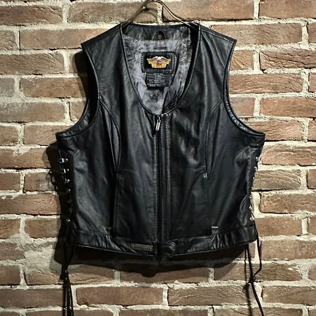 【Caka act3】"HARLEY DAVIDSON" Lace Gimmick Design Loose Leather Vest