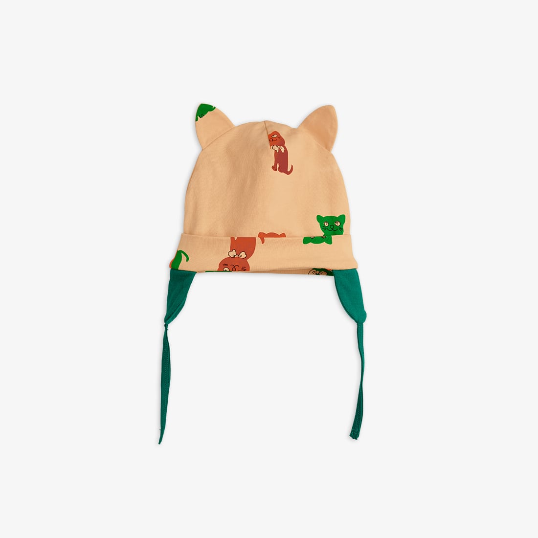 【26AW】minirodini(ミニロディーニ)Kittens aop cat ear baby hat beige(44-46/48-50)帽子 ベビー ボンネット 猫 耳付き