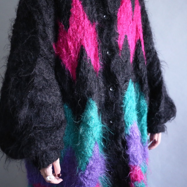 "mokemoke" psychedelic poison color pattern knit coat jacket