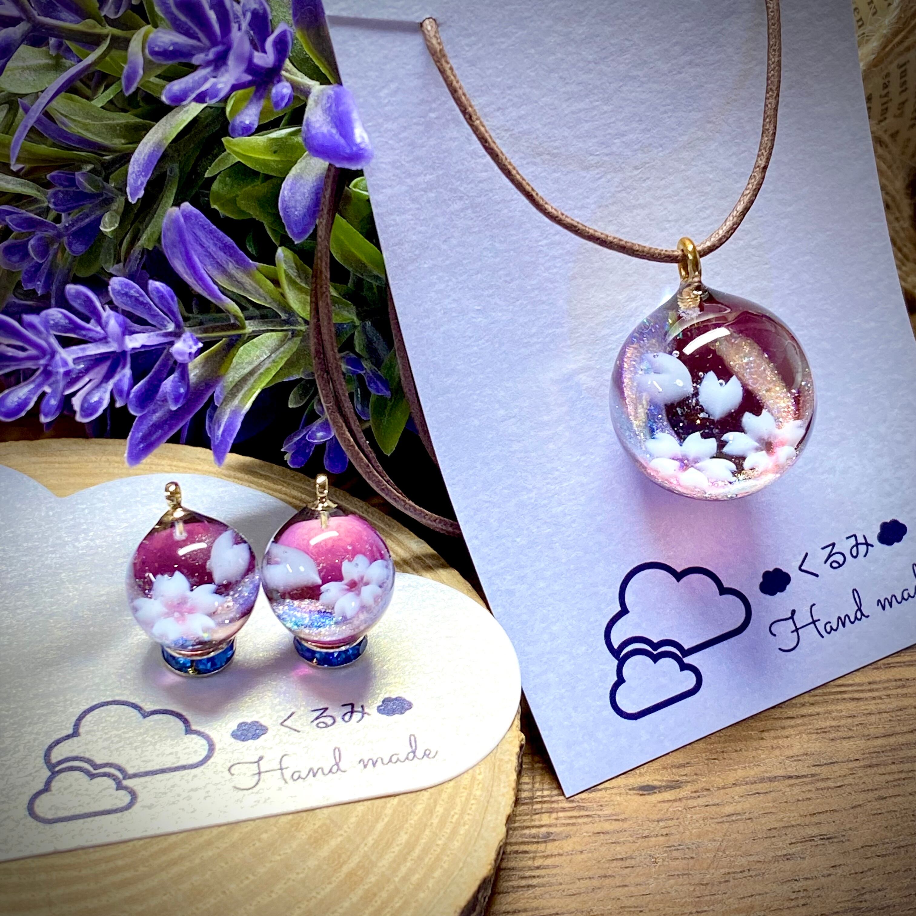【セット作品】桜 ペンダント&ピアスorイヤリング A