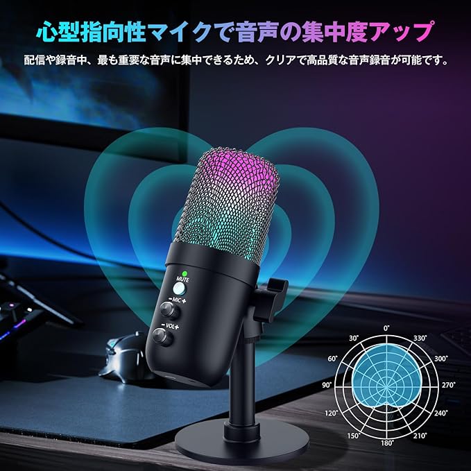 コンデンサーマイク USB マイク ゲーミングマイク PC マイク 卓上