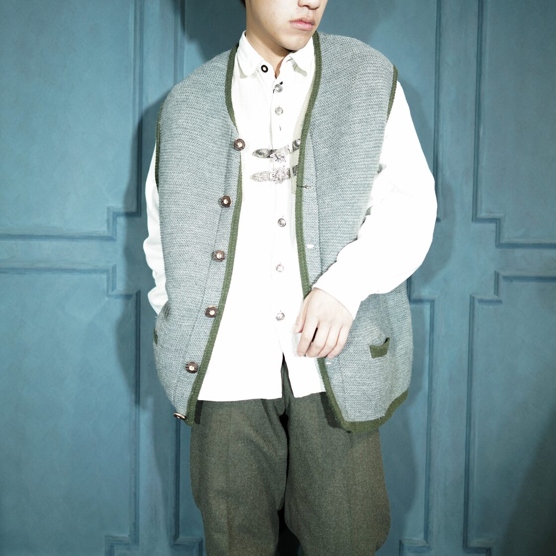 EU VINTAGE ST PETER TRACHTEN TYROLEAN WOOL VEST/ヨーロッパ古着刺繍 