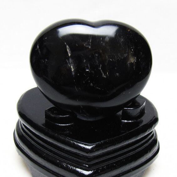 モリオン 置物 黒水晶 ハート 台座付属 一点物 155-1057