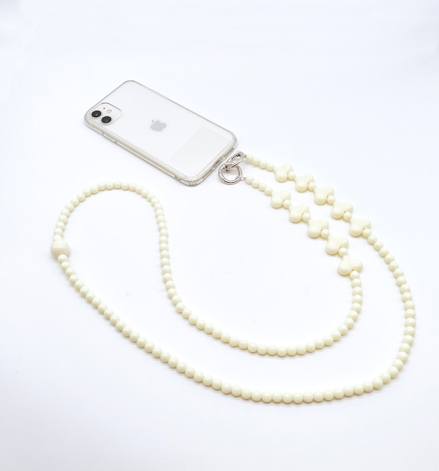 WHITE BUTTERFLY BEADS MOBILE LONG STRAP ホワイト