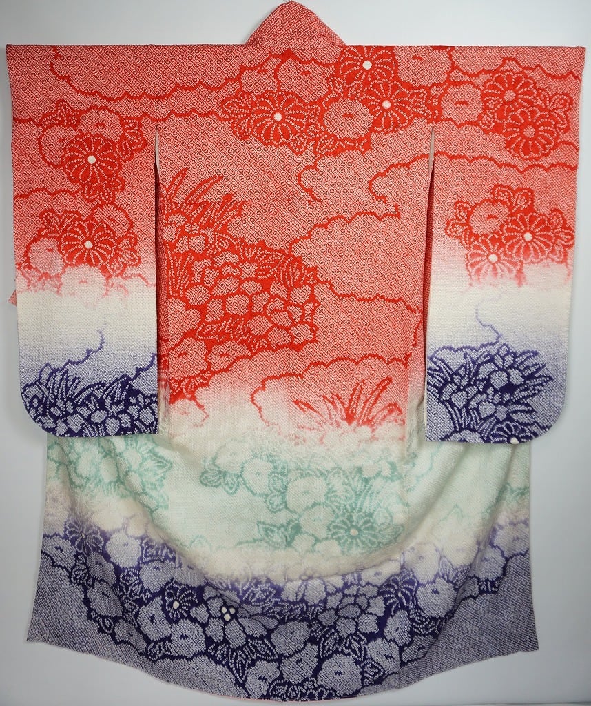未使用 総絞り 振袖 京鹿の子絞り 牡丹 椿 正絹 赤 白 紫 024 | kimono