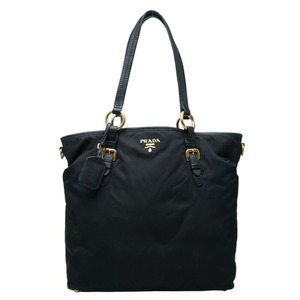 プラダ ロゴ トートバッグ ブラック ナイロン レザー レディース PRADA 中古