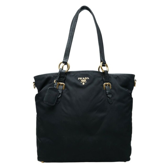 プラダ ロゴ トートバッグ ブラック ナイロン レザー レディース PRADA 中古