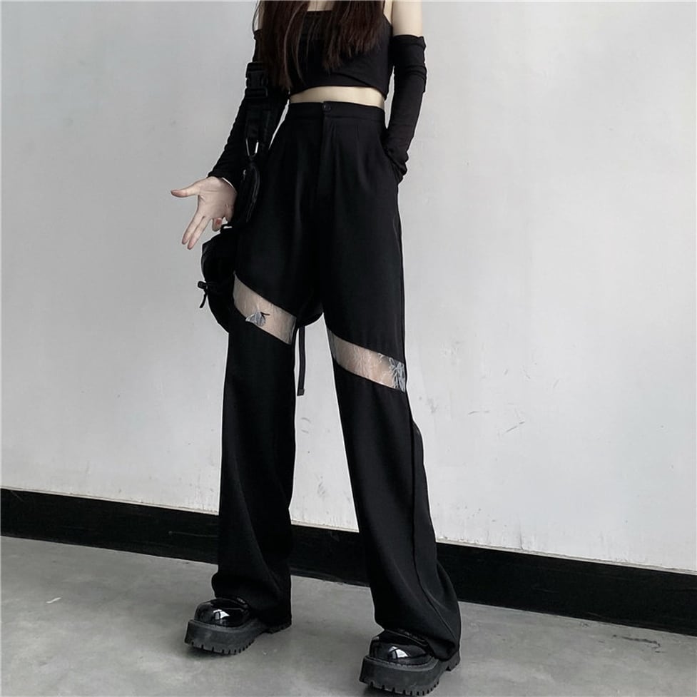 cutout sheer lace pants / l0576