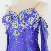 社交ダンス 衣装 スタンダードドレス ワンピース スタンダード 青 光沢 デモ 競技 ダンス 日本製 パーティ 発表会 フロート レース ブルー系 高級感 大人用 おしゃれ パーティードレス 競技会