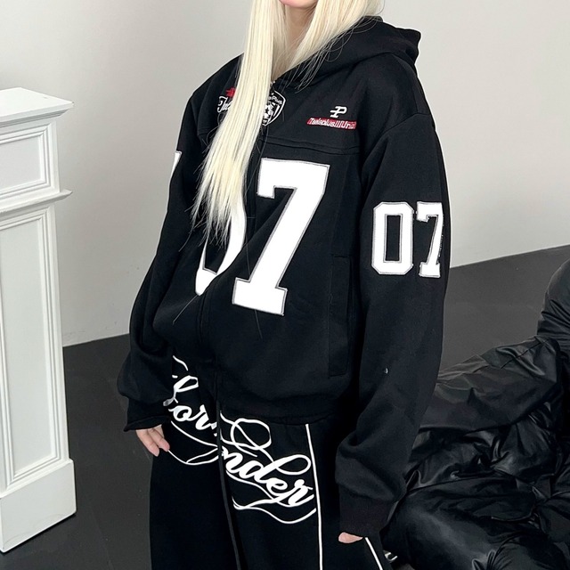 ビッグナンバーレタリングジップアップパーカー 2col R02907
